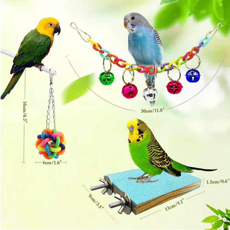 MERYSAN 8Pcs Bird Parrot Toys, Hanging Swing Chewing Perches with Bells Parrot Finch Toys, Hanging Cage Hammock Ladder Bell Toys for Small Parakeets Cockatiels, Conures, Macaws, Love Birds, Finches - PawsPlanet Australia