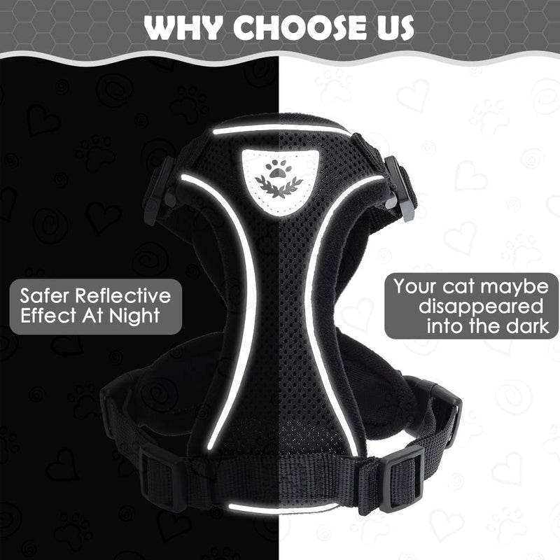 Cat Harness and Leash - Escape Proof Reflective Pet Vest Harnesses for Cats & Puppies, Easy Control and Soft Breathable Mesh for Walking - Small Medium Large Cats XS ( Neck: 8.5- 11" Chest: 13.4- 15.9") Black - PawsPlanet Australia