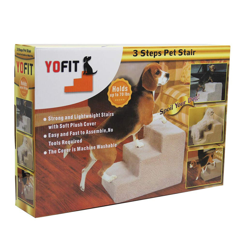 YOFIT Doggy Steps - Non-Slip 3 Steps Pet Stairs,Holds Up to 70 lbs Beige - PawsPlanet Australia