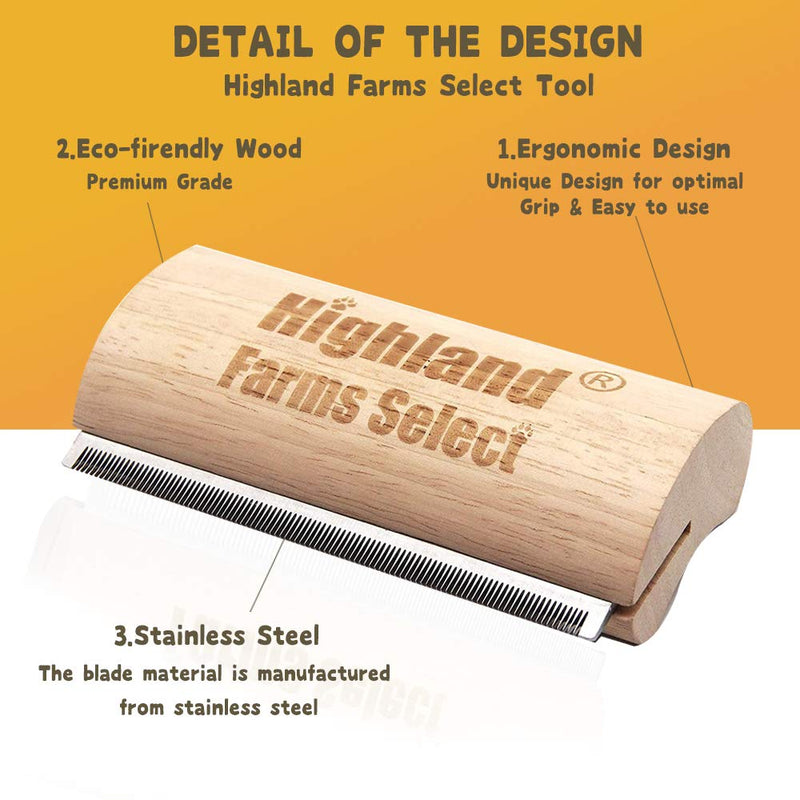 Highland Farms Select Deshedding Grooming Tool for Dogs, Cats & Horses, Ergonomic Design Wood Groom Brush, Professional Pet Groomer, Painlessly Remove for Short & Long Hair, Fur & Dirt L - PawsPlanet Australia