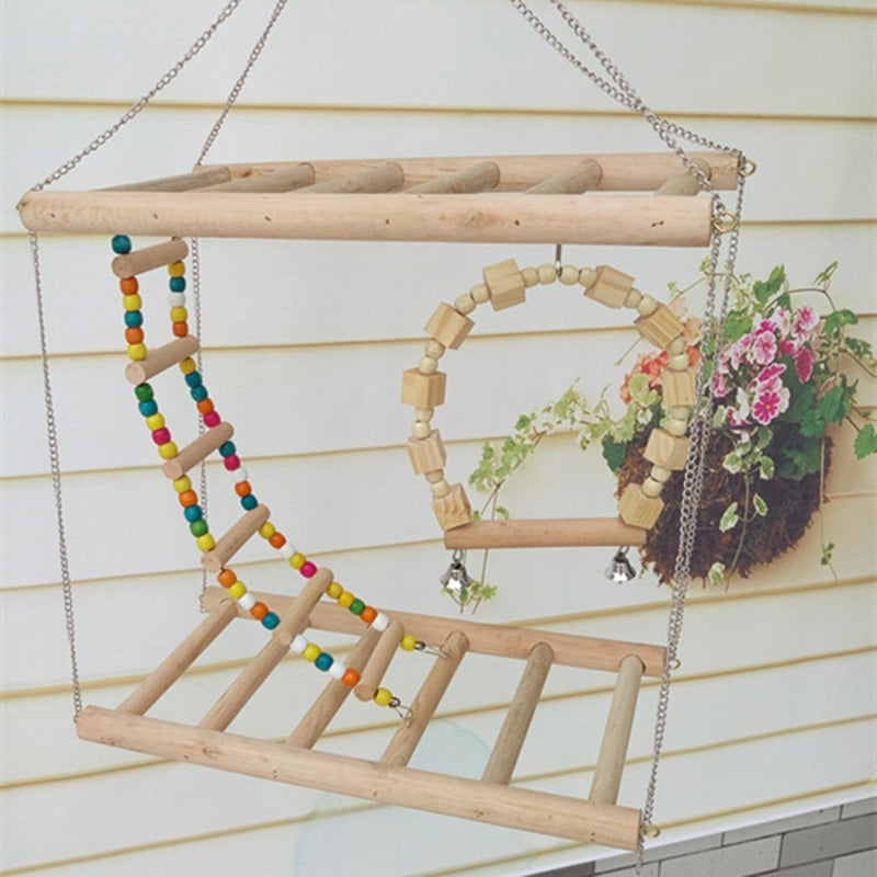 [Australia] - Bird Wood Double Perch Ladder Bendable Ladder and Swing Perch Sets Toys for Bird Parrot Macaw African Greys Budgies Parakeet Cockatiel Cockatoo Conure Lovebird Finch Perch A: 7.87in*3.93in*7.87in 