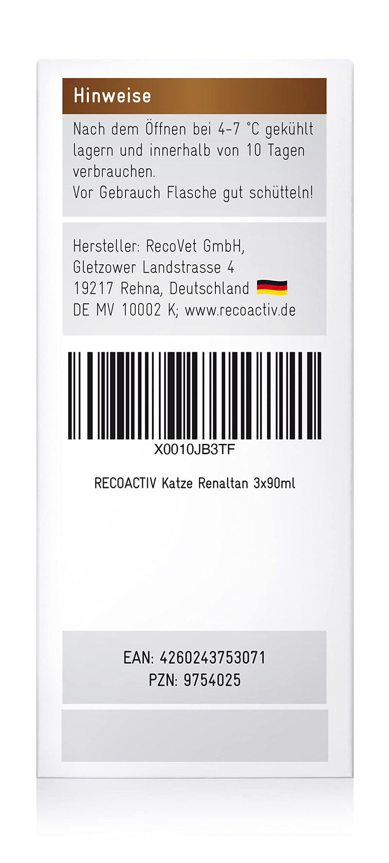 RECOACTIV Renaltan Tonicum for cats, 3 x 90 ml, with phosphate binder to reduce phosphate absorption from food and support kidney function, supplementary feed - PawsPlanet Australia