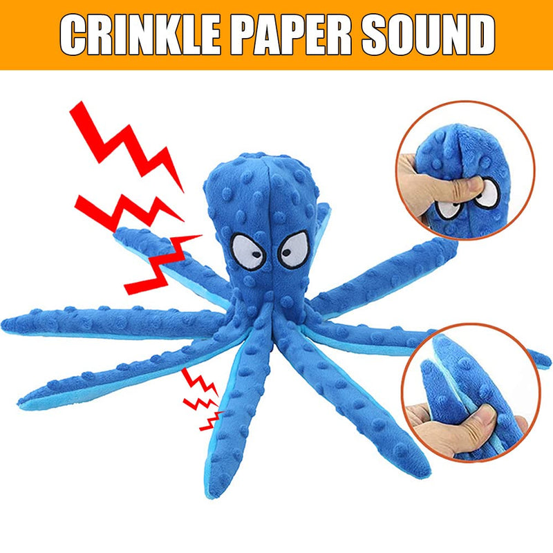 Squeaky Dog Soft Toy, No Stuffed Octopus Dog Chew Toy with Crinkle Paper Plush Dog Teeth Cleaning Toy for Medium Large Dog (Blue) - PawsPlanet Australia