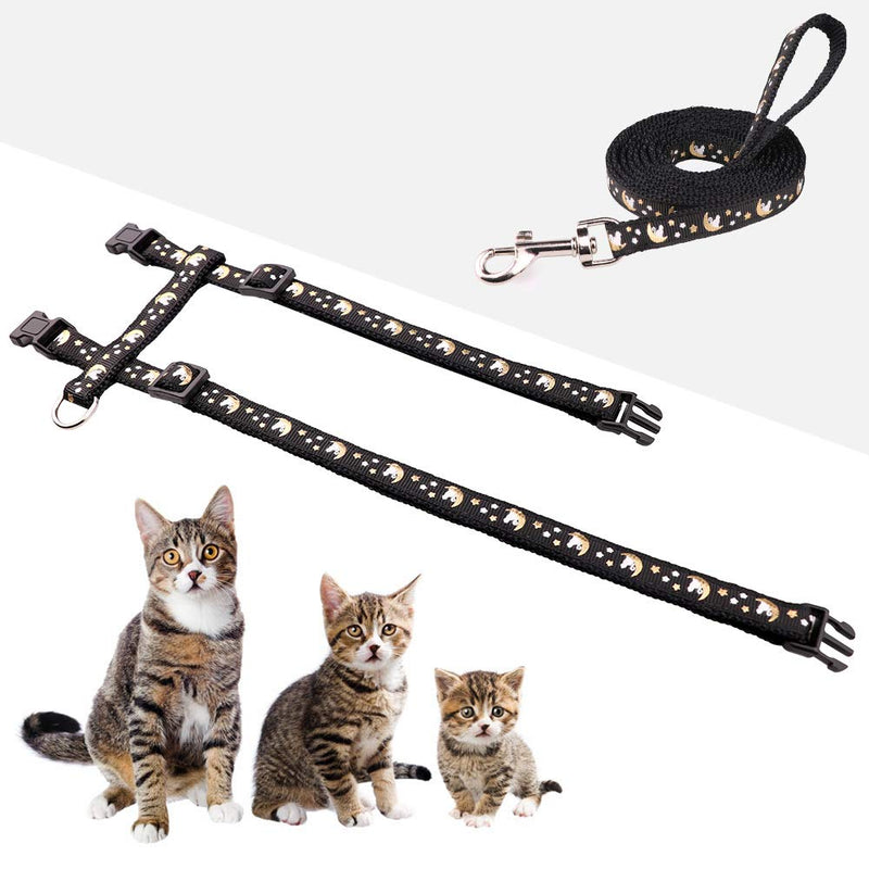 Basuppit Cat Harness and Leash Set Gold Moons Stars Soft Nylon Escape Proof Adjustable for Kittens Small Animals Glow in The Dark Black - PawsPlanet Australia