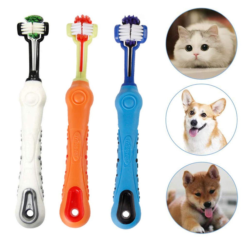 YUIP 3Pcs Pet Toothbrush, Triple Headed Toothbrush Pet, Dog Toothbrush for Pet Dental Care, Handle Design for Easy Oral Care Grooming Perfect for Medium Large Sized Dogs - PawsPlanet Australia