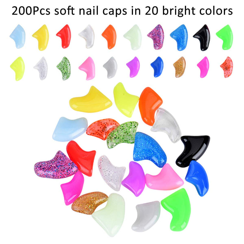 Queta Cat claw protection and nail clipper, 200 cat nail covers in 20 colors (20 capsules/pack) with glue. With black cat nail clipper. - PawsPlanet Australia