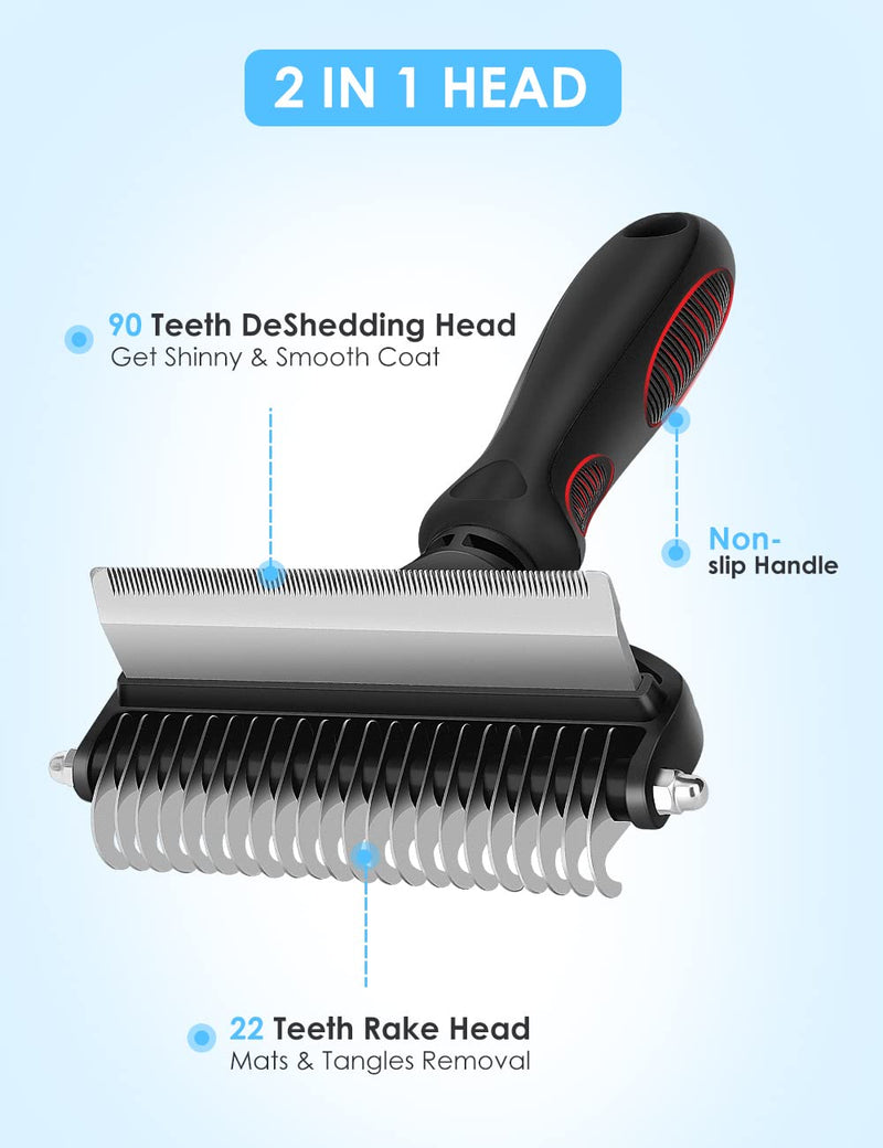 Dog Brush & Cat Brush - MalsiPree 2-Side Professional Pet Grooming Tool for Shedding Medium to Long Hair, Dematting Combs for Dogs & Cats Deshedding, Mats & Tangles Removing(Black) L Black - PawsPlanet Australia