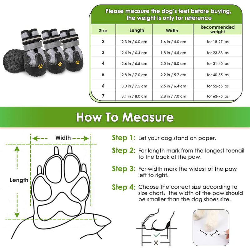 Eyein Dog Shoes Breathable, Dog Boots Paw Protector with Dual Adjustable Reflective Straps for Dogs Walking Running Hiking, Waterproof Anti-Slip Rubber Heat Resistant Booties for Hot Pavement Grey Mesh(4pcs) Size 2#(L*W): 6.0*4.0cm - PawsPlanet Australia