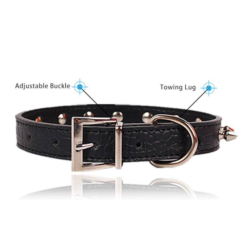 [Australia] - Enjoying Spiked Dog Collar Pet Leather Collars Puppy Collar XS: 8-11 inch Black 