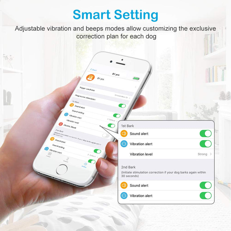 [Australia] - Petoffers B1Pro Dog Bark Collar with Phone & Watch APP Control, Smart Barking Collar with Adjustable Sensitivity, Customize Sound, Barking Records, Progressive Mode, Fit for 6-150lbs Dogs (No Shock) 