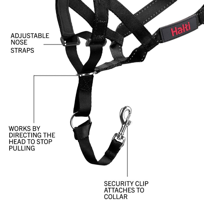 Halti halter and training leash combination pack, stops the dog while walking with Halti, including collar size 3 and double leash black size 3 head collar - PawsPlanet Australia
