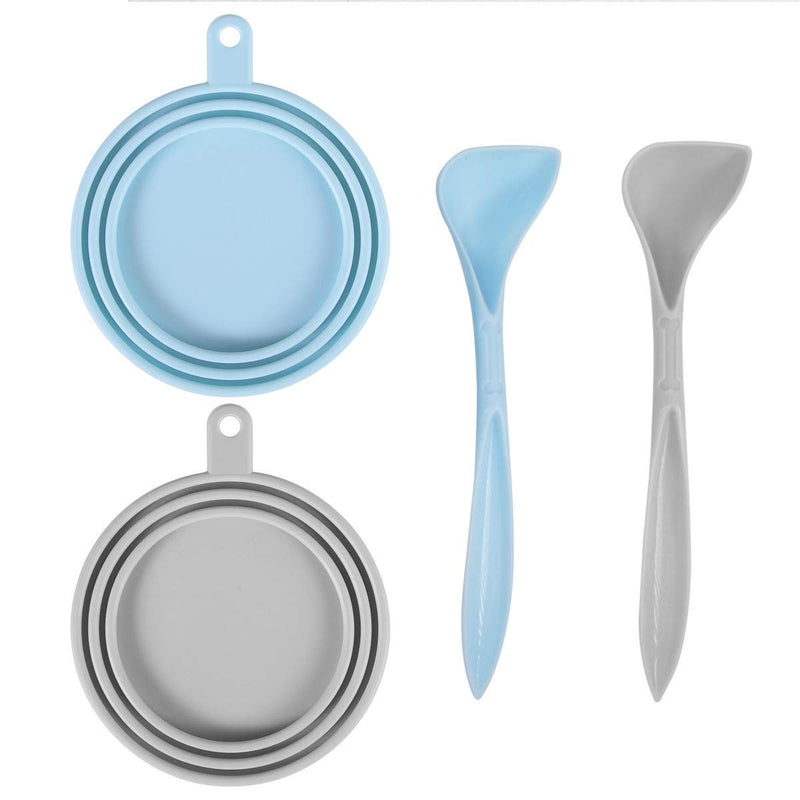 [Australia] - SLSON 2 Pack Pet Food Can Cover Universal Silicone Cat Dog Food Can Lids 1 Fit 3 Standard Size Can Tops with 2 Spoons,Light Blue and Grey 