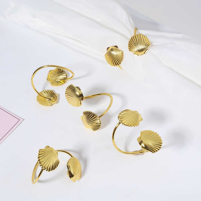 Napkin Rings Set of 6, Gold Seashell Napkin Rings Holder for Dinner Birthday Thanksgiving Christmas Wedding, Dining Table Decoration Shell - PawsPlanet Australia