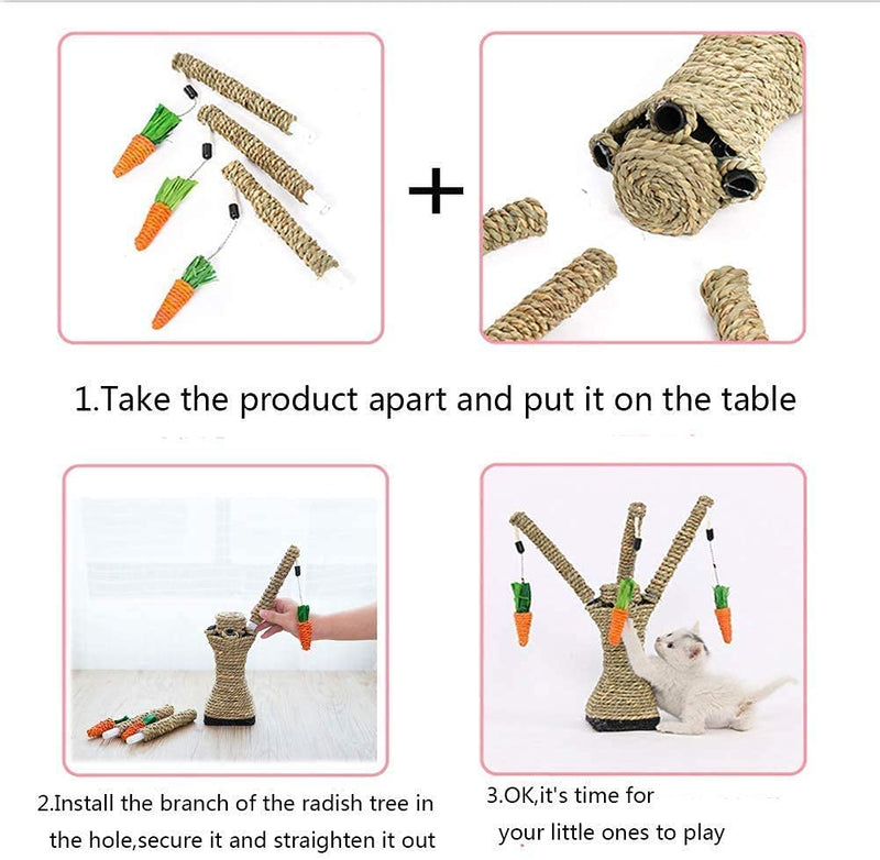 IOUH Small Animal Activity Toy, Bunny Fun Tree Rabbit Perfect Chew Bite Toys Scratcher Climbing Carrot Boredom Breaker for Small Animal Cat Guinea Pig Tooth Cleaning/Activity Play - PawsPlanet Australia