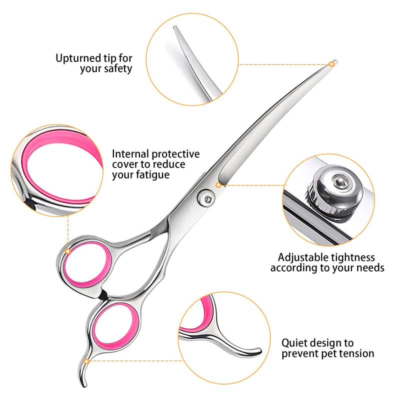 Forbici Toelettatura Cani 4 pezzi Per Cani Pet Scissors Dog Grooming Curve Toelettatura Forbici Cani kit forbici Gatti Forbici Acciaio Inossidabile Up Curved 1 Pettine Per Cani 1 Custodia Per Forbici - PawsPlanet Australia