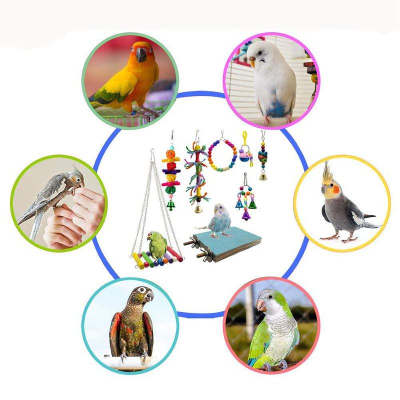 Bebester Bird Chewing Toys, 8Pieces Bird Parrot Toys Bird Hanging Bell Toy Hanging Colorful Swing Chewing Toy Bells, Ladder Swing for Small Parrots, Macaws, Parakeets, Conures, Cockatiels, Love Birds - PawsPlanet Australia
