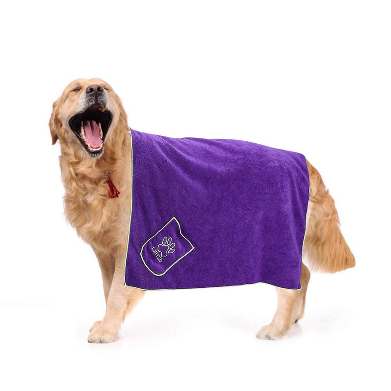 YANGWX Dog Drying Towel Upgrade 2.0, Super Absorbent Doggy Bath Towel, Drying Towels for Dog, Microfibre Pet Bath Towel for Small and Medium Dogs-Purple-140 x 70cm Purple - PawsPlanet Australia