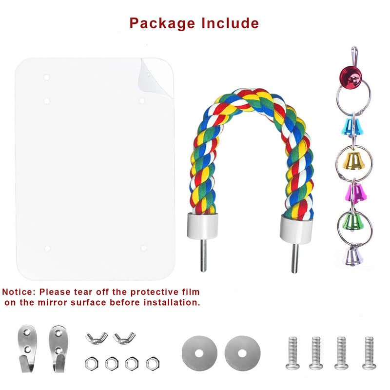 LOPERDEVE Bird Mirror with Rope Perch Bird Toys Swing Comfy Perch for Greys Amazons Parakeet Cockatiel Conure Lovebirds Finch Canaries 7 inch - PawsPlanet Australia
