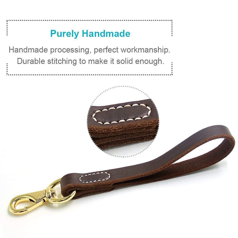 [Australia] - Fairwin Leather Short Dog Leash 12 Inch / 16 Inch - Short Dog Traffic Lead Leash for Large Dogs Training and Walking Brown 