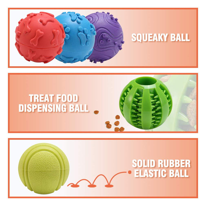 Interactive Dog Toys Ball - 5 Pack Different Functions Rubber Balls - Dog Squeaky Balls, Durable Dog Chew Ball, Dog Treat Ball Food Dispensing Toy for Teething, Fit for Small Medium Large Dogs - PawsPlanet Australia