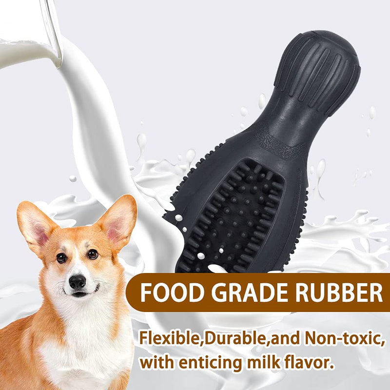 Dog Chew Toy for Aggressive Chewers Dog Tough Toys Squeaky Dog Toys for Medium Small Dogs 3 in 1 Teething Clean Toy Food Dispensing Pet Toy Natural Rubber with Milk Flavor Dog Toys (Black) Black Small Black - PawsPlanet Australia