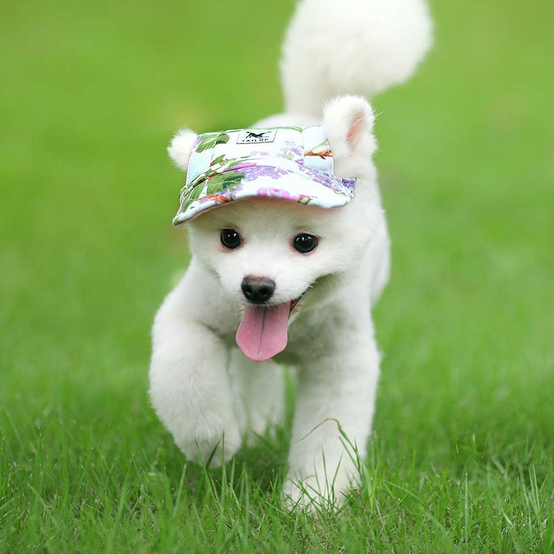 Dog Hat-Pet Baseball Cap/Dogs Sport Hat/Visor Cap with Ear Holes and Chin Strap for Small Dogs (Size S, Flowers) by Happy Hours - PawsPlanet Australia