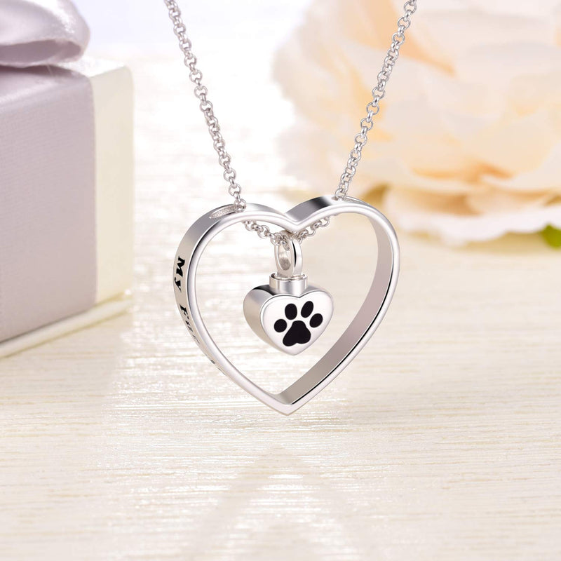 [Australia] - JXJL Heart Cremation Urn Necklace for Pet/Dog/Cat Ashes Keepsake Memorial Jewelry Paw Print Urn Pendant Necklace 