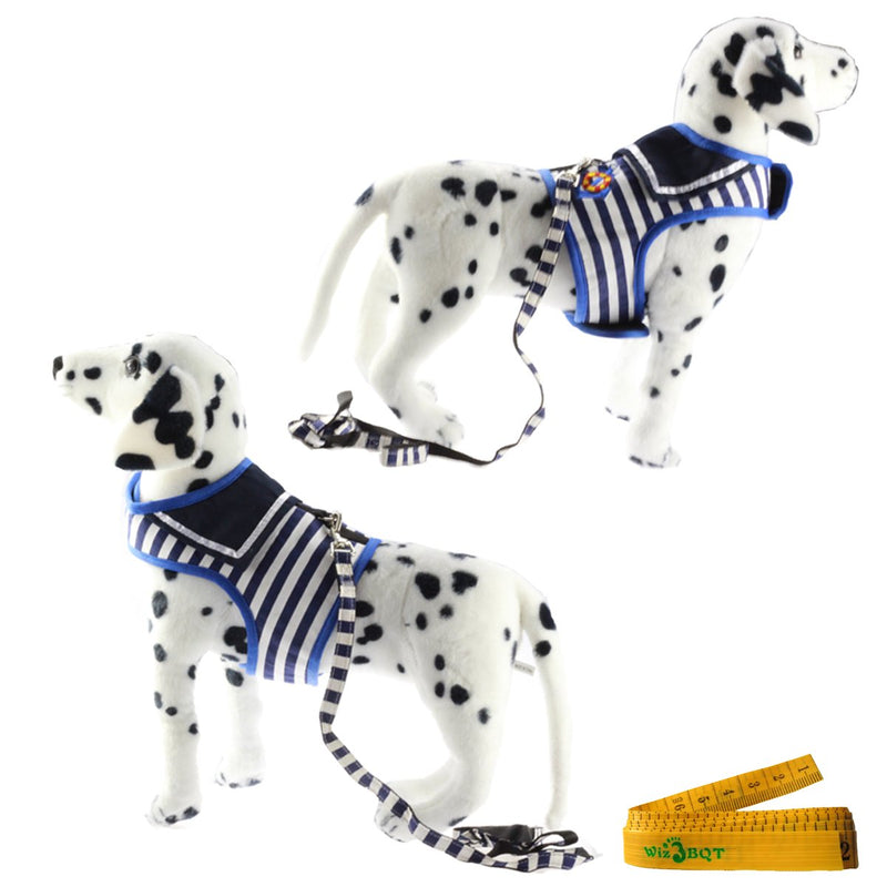 [Australia] - Wiz BBQT Dog Cat Puppy Pet Harness Vest and Leash Set for Walking Blue and White Navy Striped Sailor Anchor Style Large 