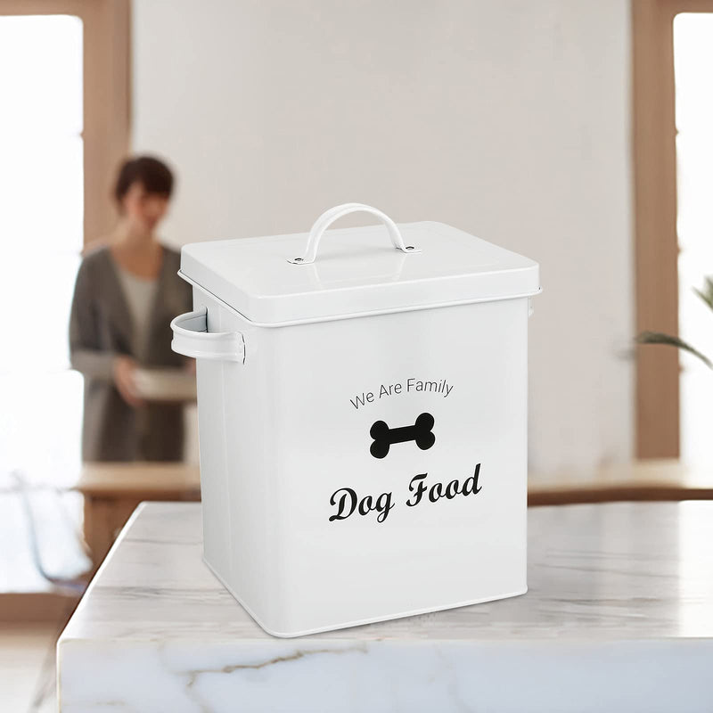 Pethiy Dog/Cat/Pet Treat and Food Storage Tin with Lid | 5lbs Capacity | Serving Scoop Included DOG FOOD White - PawsPlanet Australia