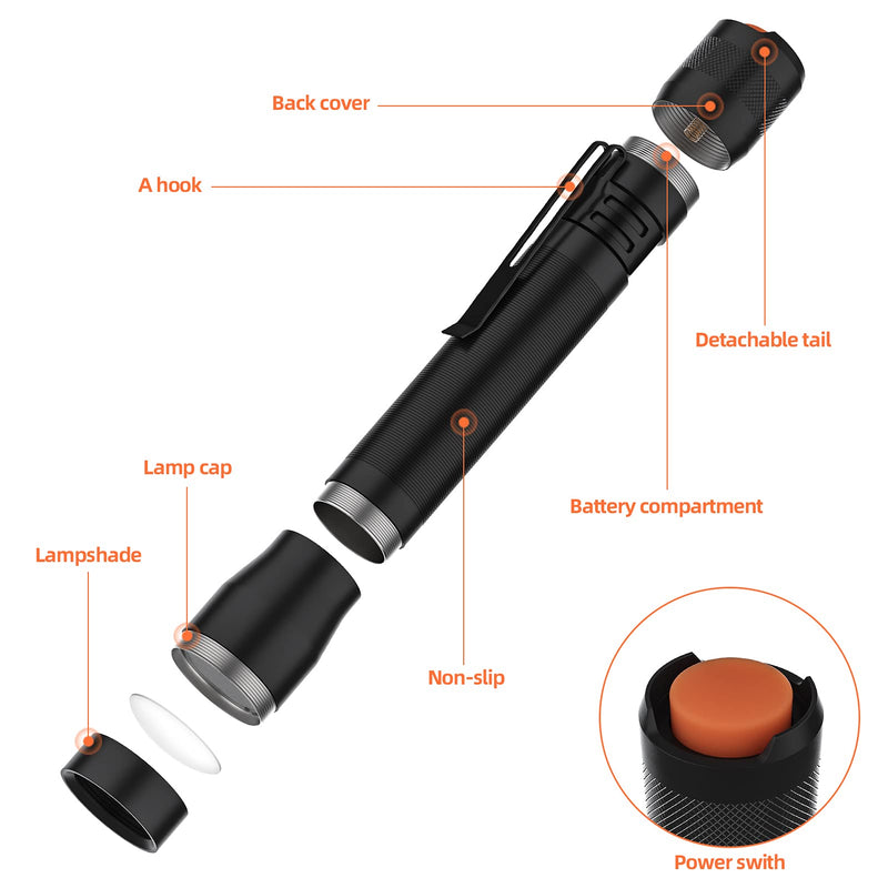 lzndeal UV Pen Flashlight UV365nm Black Light with Clip Portable 5W 3 Modes IPX5 Waterproof High Power UV Light for Resin Glue Curing Light, Rocks,Mineral Glowing, Pet Urine Detector,Battery Included 5 W-uv365nm-us - PawsPlanet Australia