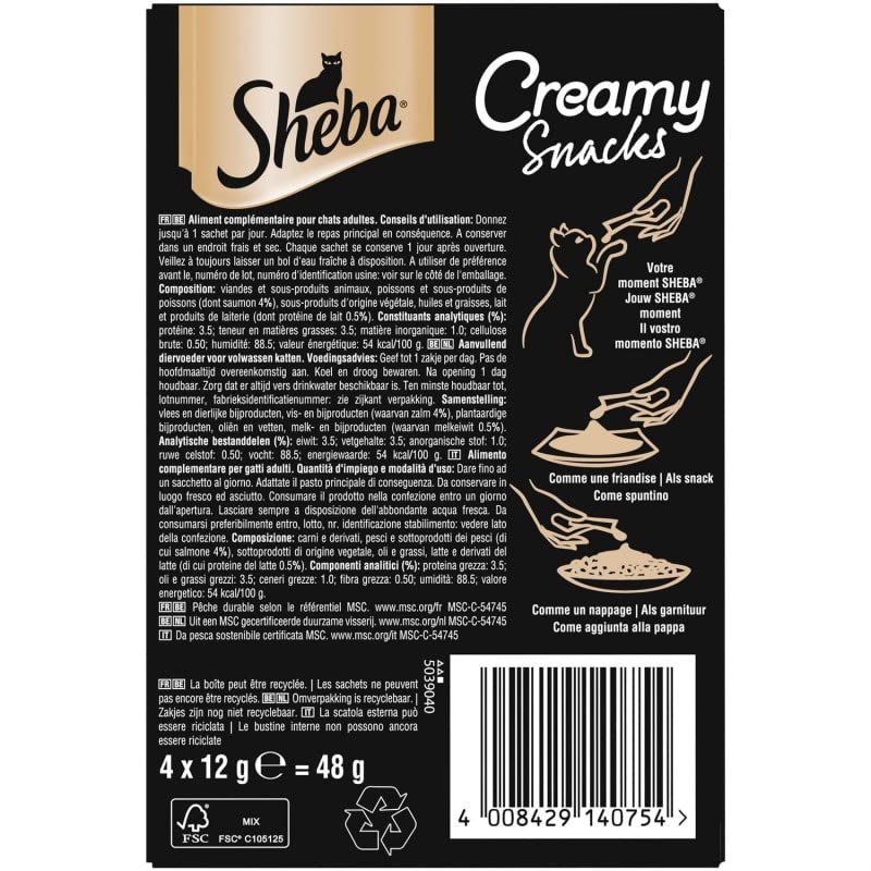 Animals Sheba - Creamy Snacks Adult Cat Treats 4 x 12g - Pack of 4 - PawsPlanet Australia