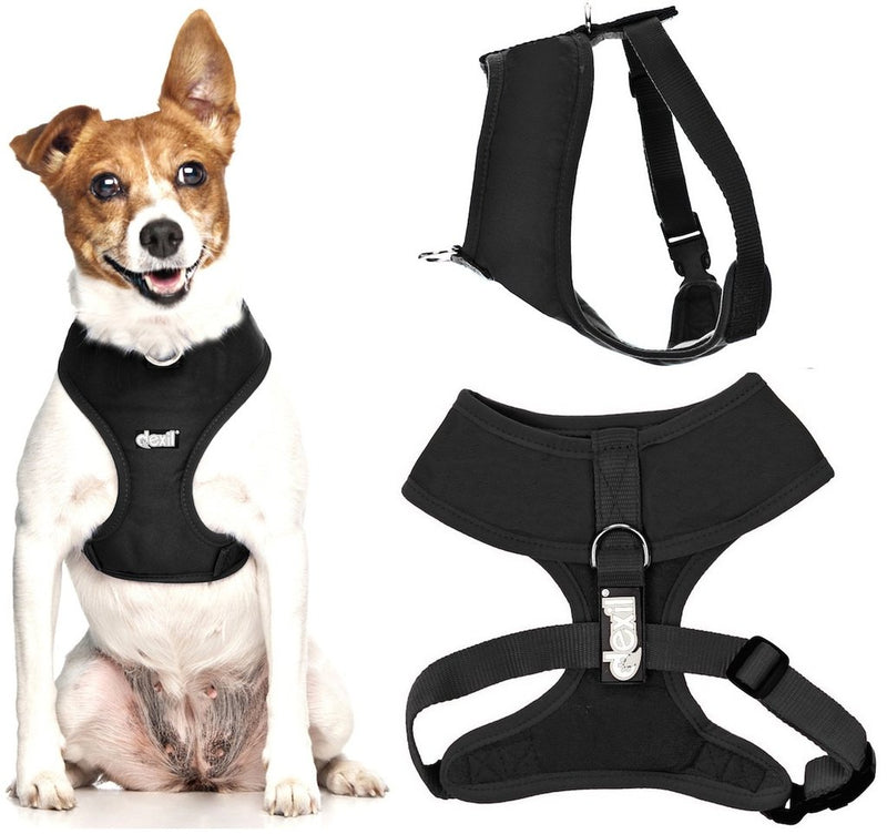 [Australia] - Dexil Elite Range Luxury Padded Waterproof Adjustable Back and Front Ring Non-Pull Pet Dog Vest Harness XSmall Small Medium Large Small 15-24inch chest Liquorice Black 