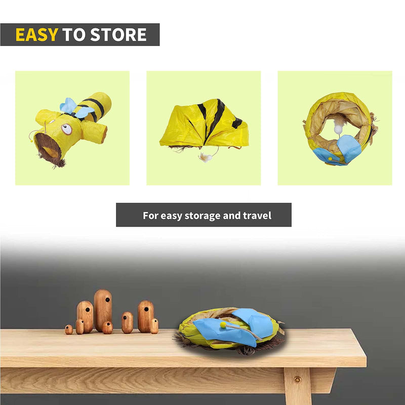 EverBrit Cat Tunnels for Indoor cat, Pet Cat Tunnel Tube Collapsible, Foldable Crincle House, Interactive Cat Toy, Exercising, Hunting and Playing, Interesting Bee and Dinosaur Design. - PawsPlanet Australia