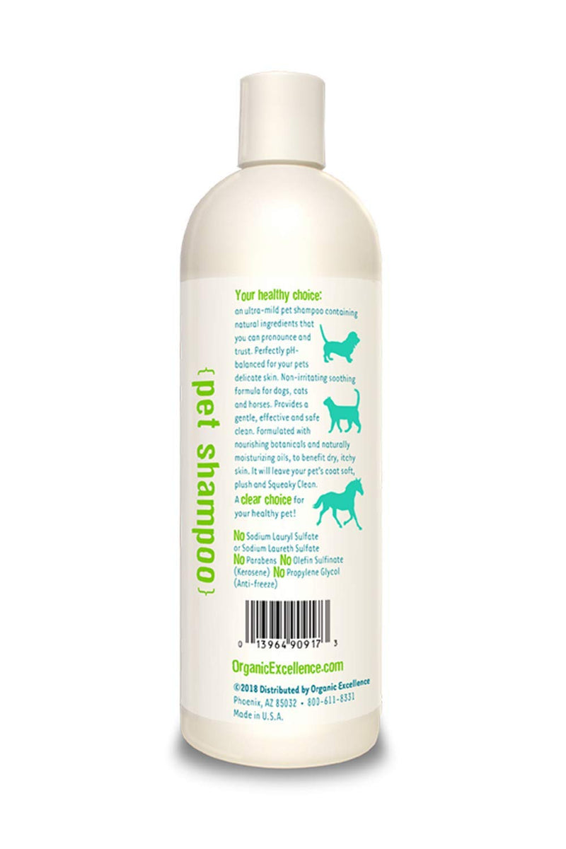 [Australia] - Organic Excellence Mild Dog Shampoo, Great for All Pets: Dogs, Puppies, Cats, Horses, Formulated for Sensitive Skin, Made with Aloe and Nourishing Botanicals - 16oz 