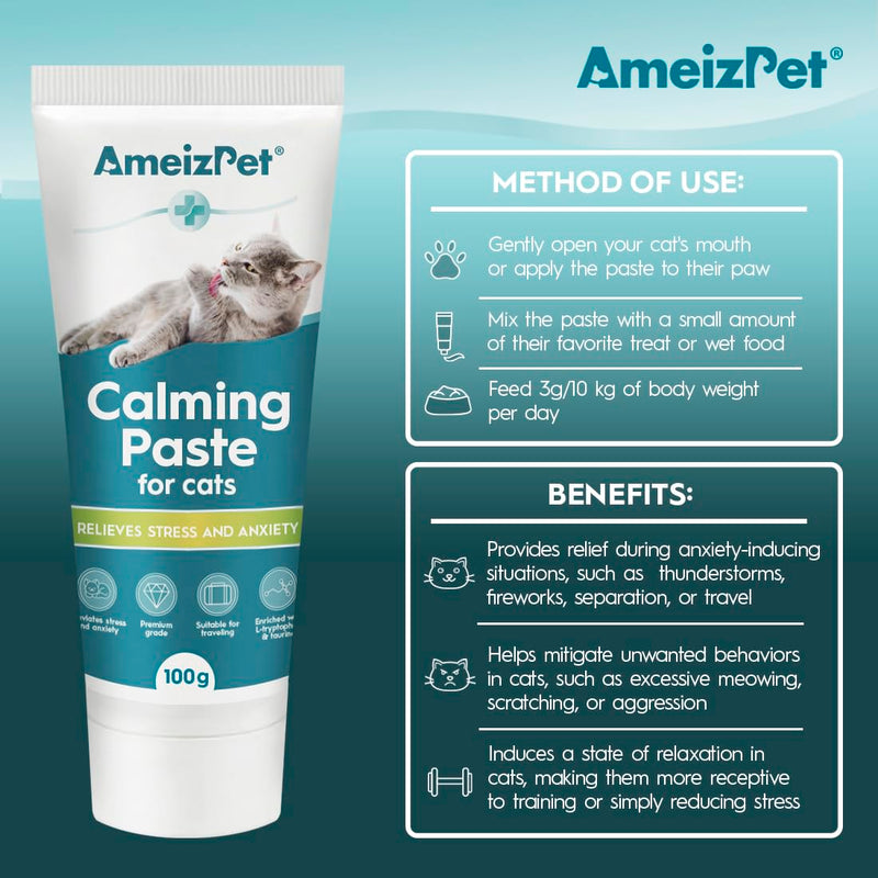 AmeizPet Calming Paste for Cats - Natural Calming Products for Cats Stress Reduction with Green Tea Extract, Natural Calming Relax Paste Cats Antistress - 100 g (3.5 oz) Calm Paste for Cats - PawsPlanet Australia