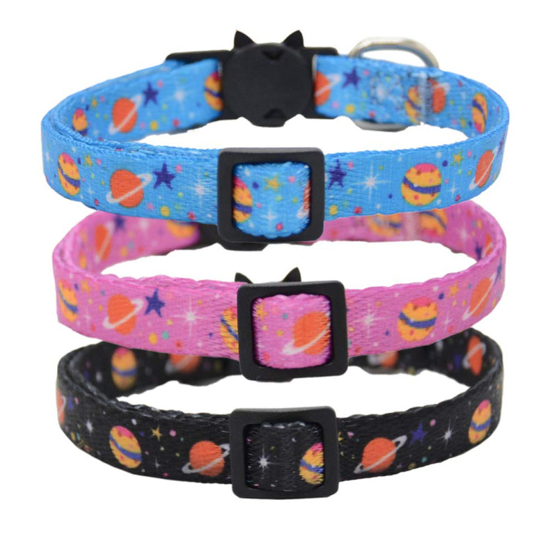 Barleygoo 3PCS Breakaway Cat Collars with Bell Galaxy Element Adjustable Safety Puppy Collar Black&Blue&Purple - PawsPlanet Australia