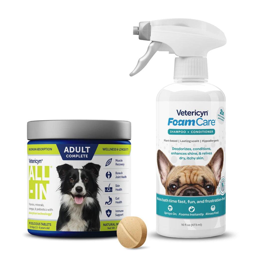 Vetericyn All-in Adult Complete Dog Supplement and FoamCare Spray-On Plant-Based Dog Shampoo and Conditioner. - PawsPlanet Australia