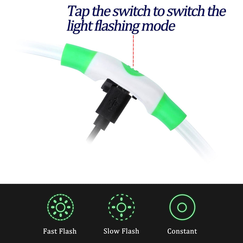 Coolzon LED light collar, rechargeable dog collar, waterproof dog collar, 3 modes, light band, dog collar, length adjustable, super bright collar, cat and dog, small, large, medium, green - PawsPlanet Australia