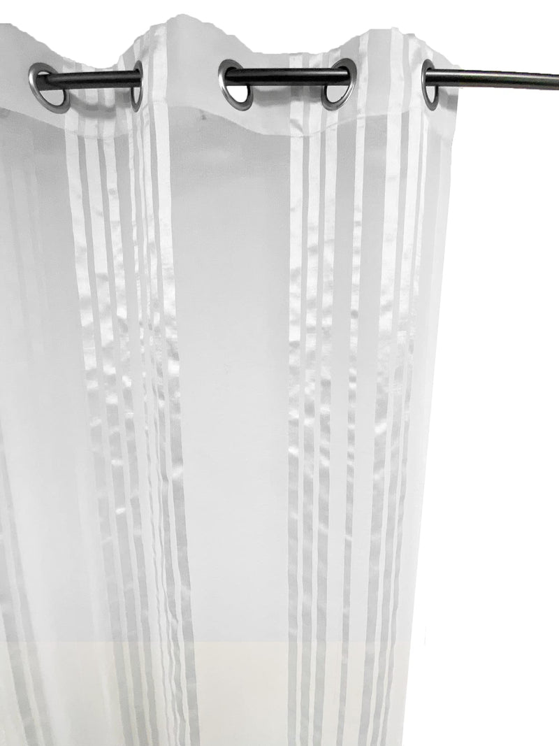 Deluxe Tradition Home Decoration White Semi Sheer Curtains 84 Inches Long Embroidered Stripes with Silver Grommet Window Curtains for Living Room & Bedroom, 1 White Panel 50 W by 63 L Inches 1 Panel 50 width by 63 length - PawsPlanet Australia