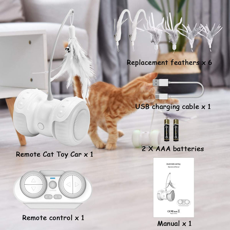 Pakoo Interactive Robotic Cat Toys, Remote Control Cat Toys for Indoor Cats Automatic/Manual Electric Kitten Toys USB Rechargeable 360 Degree Self Rotating Kitty Toys with Catnip Feather Bell - PawsPlanet Australia