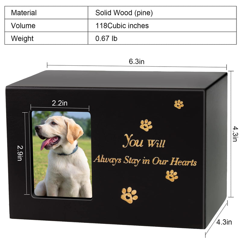 JOFUNG Pet Urns Wood Keepsake Memorial for Dogs/Cats Ashes,Photo Frame Funeral Cremation Small Box Black - PawsPlanet Australia