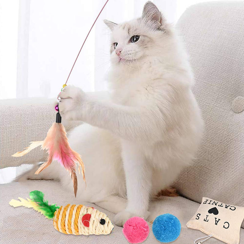 Nabance 21 Pcs Cat Toys Cat Wand Toys for Kittens Cat Teaser Toys Interactive Cat Toys Feathers Catnip Bell Crinkle Balls Mice Cat Toys Set for Indoor Kitty - PawsPlanet Australia