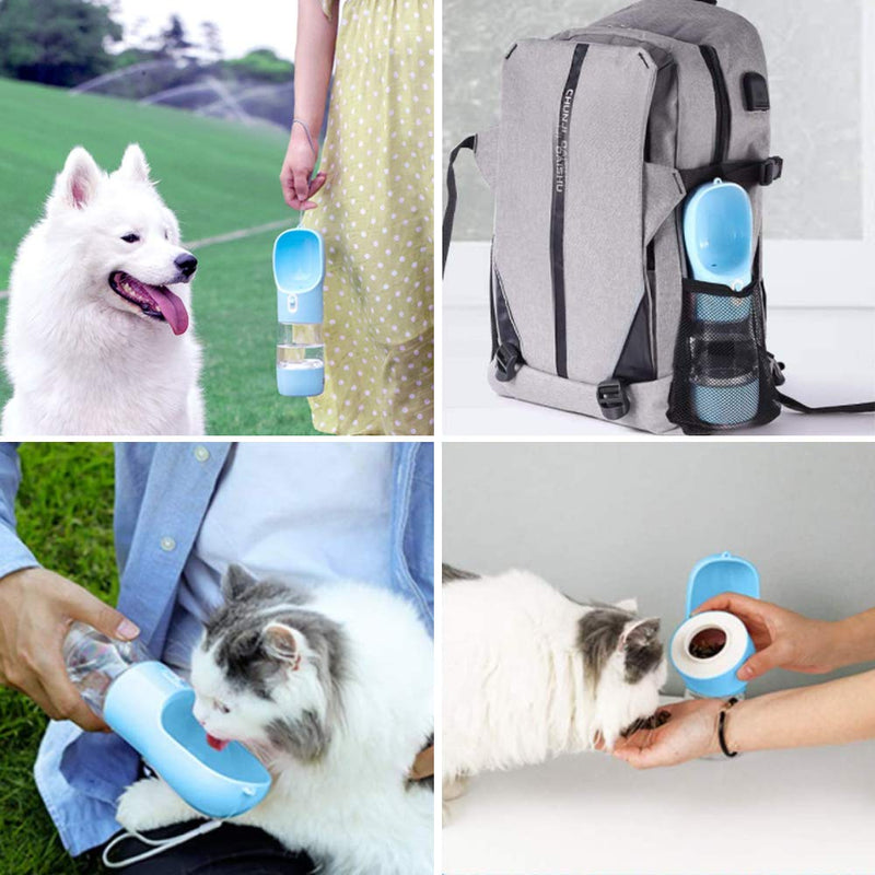 JH Multifunctional Outdoor and Portable Dog Water Bottle, Leak Proof Dogs and Cats Drinking Bottle Dispenser for Walking Traveling Hiking, Easy to Carry Pet Water Bottle (Blue) - PawsPlanet Australia