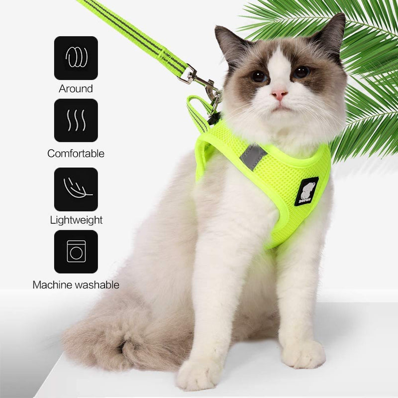 N / A Cat Harness and Leash, Reflective Escape Proof Kitten Harness Adjustable Breathable Mesh Padded Vest Harnesses For Pet Cat Outdoor Walking (S, Fruit Green) S: for chest 30-35cm - PawsPlanet Australia