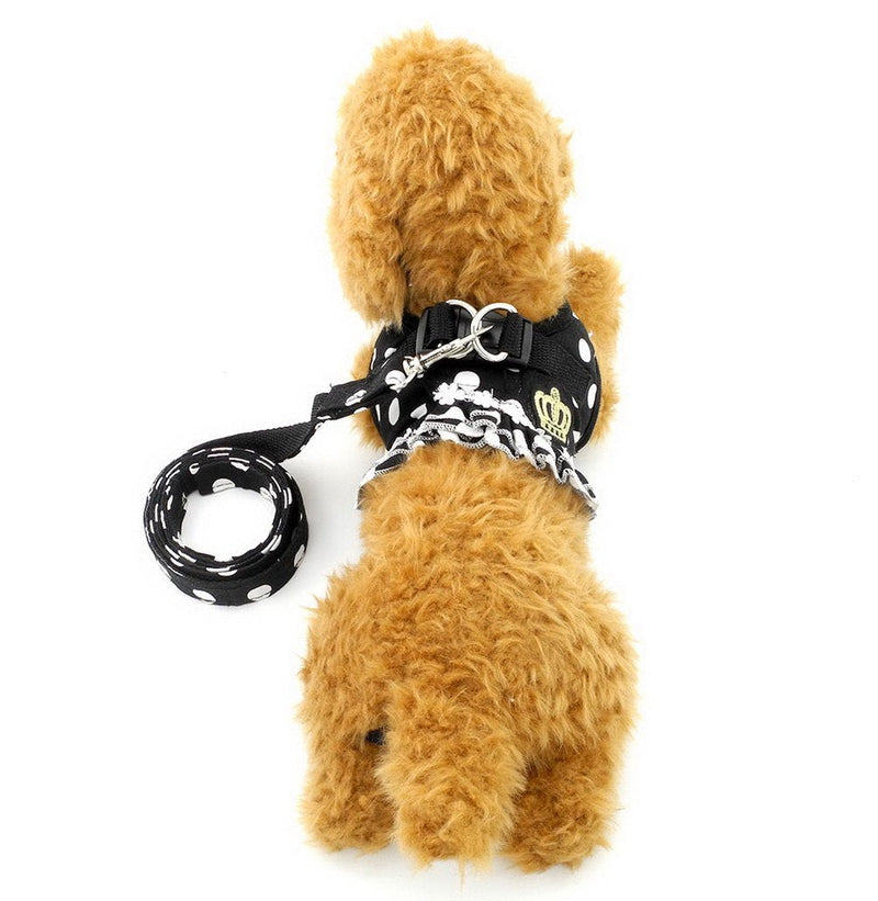 SELMAI Puppy Cat Small Girl Dog Dots Vest Harness Leash Set Mesh Padded No Pull Lead (Size Run Small,Please Check Size Details Carefully Before Purchase) S(Bust: 12.6";for 3-5Lbs) Black - PawsPlanet Australia