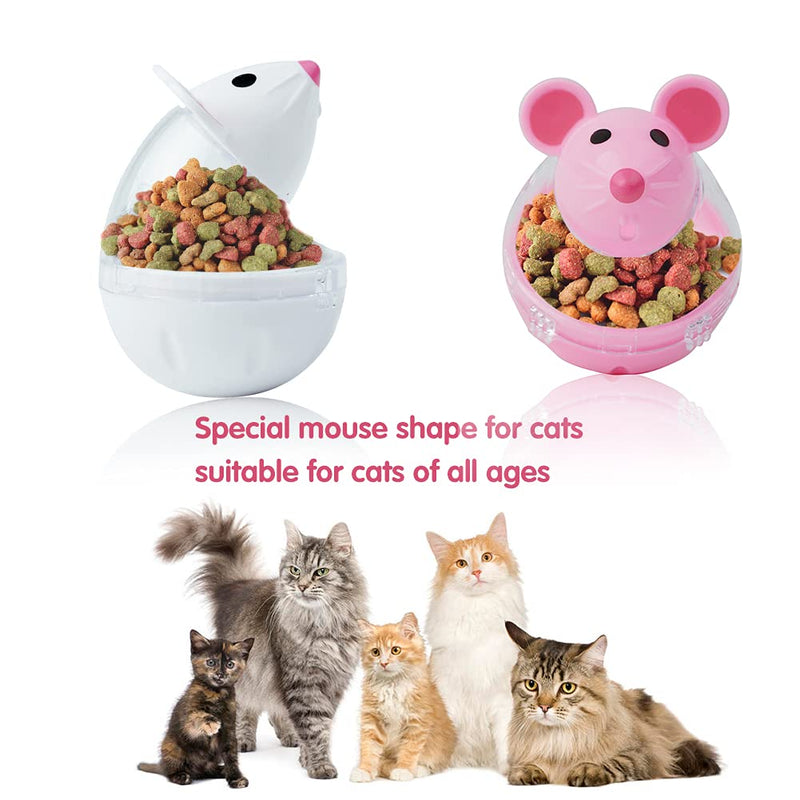 GEKUPEM 4 Pcs Cat Food Dispenser Cat Treat Toy Feeder Toy for Interactive IQ Treat Training Mouse shape Tumbler ( Pink White) - PawsPlanet Australia