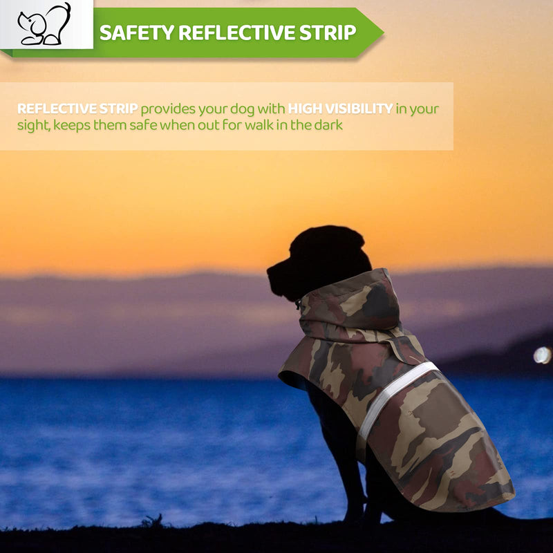 KOESON Dog Raincoat Waterproof Pet Rain Jacket, Reflective Adjustable Dog Rain Poncho Slicker with Leash Hole, Camouflage Lightweight Rainproof Hoodie Clothes for Medium Large Dogs Grey Brown Camo - PawsPlanet Australia
