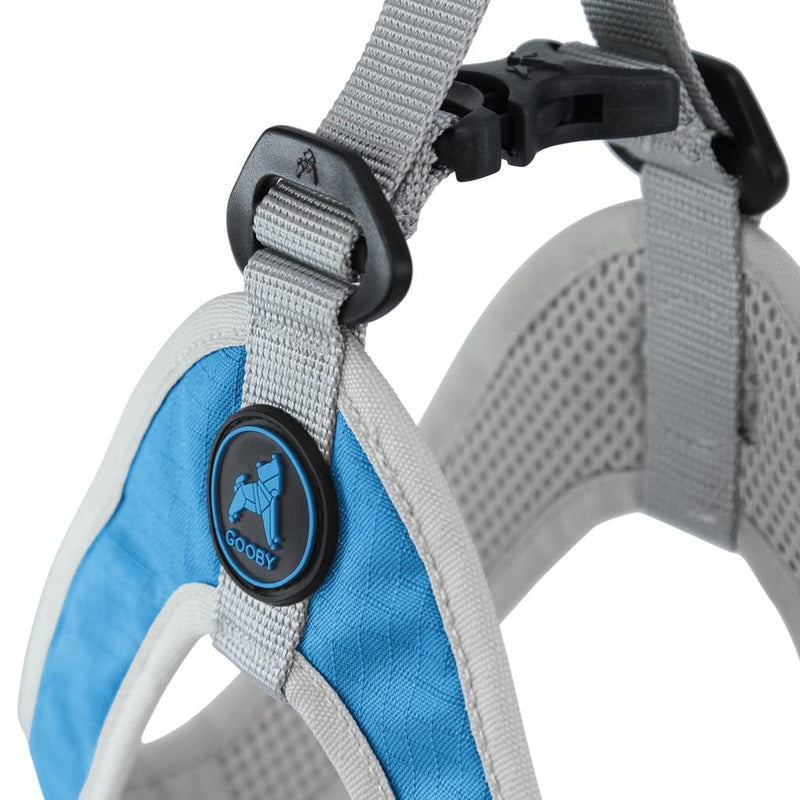 Gooby Simple Step In III Harness - No Pull Small Dog Harness with Scratch Resistant Outer Vest - On the Go Soft Inner Mesh Dog Harness for Medium Dogs No Pull and Small Dogs for Indoor and Outdoor Use Small chest (14.25∼17") Blue - PawsPlanet Australia