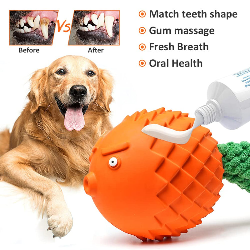 CLEMAS Indestructible Puppy Chew Toys - Beef-Flavored Dog Toy for Chew Chase & Fetch | Super Durable Rubber Squeaky Toys for Large Medium Aggressive Chewers Teeth Cleaning Dog Gift (Orange) - PawsPlanet Australia