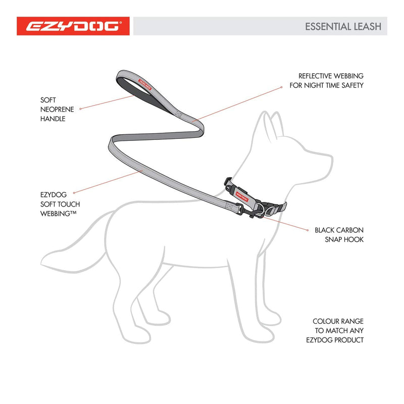 EzyDog Essential Lead | Training Lead, Small Dogs, Medium Dogs, Large Dogs, Sturdy Dog Lead, Comfortable Padded Handle, Reflective Thread, 1.2M Lead (Black) Black - PawsPlanet Australia